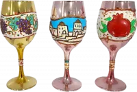 Kiddush cup with handmade painting, made of glass, 3 samples