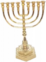 Gold-plated Temple Menorah, a replica of the original, 14 inch