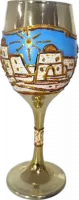 Kiddush wine cup, handmade painting, patterned with the walls of Jerusalem, made of glass