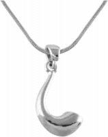 Necklace and pendant in the shape of a ram horn shofar, silver color