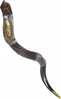 Shofar kudu, with silver and gold plated, patterned after the Ark of the Covenant, handmade