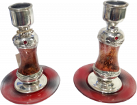 Candelesticks for Shabbat candles made of red glass and plated with 925 silver