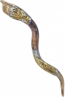 Silver and gold plated shofar, menorah pattern, handmade