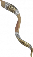 Shofar kudu, with silver and gold plated, pattern after the Ark of the Covenant, handmade