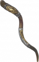 Silver plated shofar, standing lion with pattern