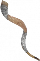 Shofar kudu, with silver and gold plated, pattern after the Ark of the Covenant, handmade_1